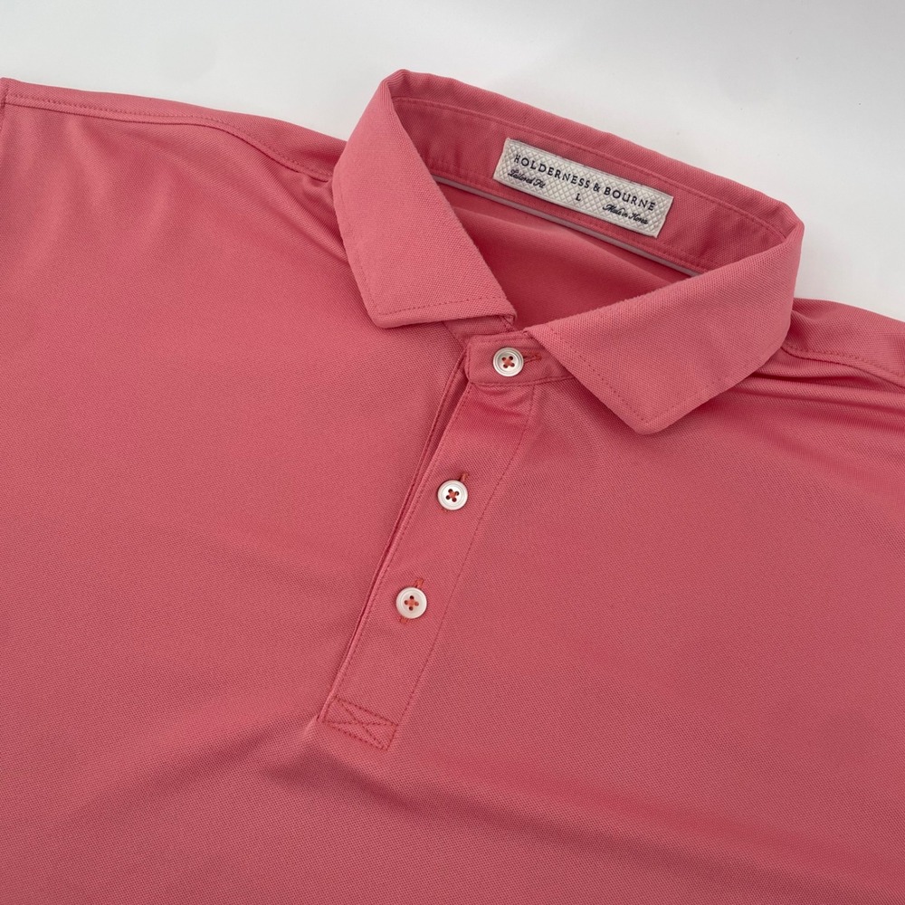 Holderness & Bourne Polo Shirt Mens L Pink Tailored Fit Performance Golf Top